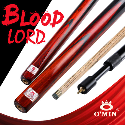 O'MIN Blood Lord 3/4 Snooker Cue Ebony Butt with Case with Extension Billiard Snooker 10mm Tip with Professional Cue Free Gift