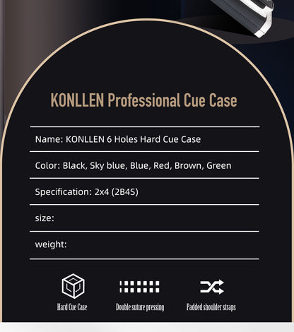 KONLLEN Case Billiard 6 Holes 2*4 Cue Case 2 Butts 4 Shafts