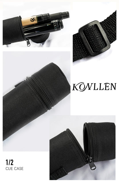 KONLLEN 1x2 Holes Tube Shape Canvas Oxford Pool Cue Bag 1/2 Billiard Cues Bag Cylinder （Butt*1+Shaft*2）