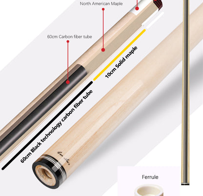 OMIN XF-A1-3 Pool Cue Billiard Stick Kit with Extension Shaft with Carbon Tube 55cm 12.8mm Tip Maple Adjustable Weigh Bolt