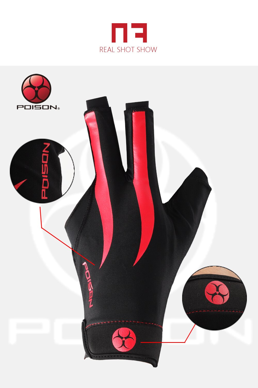 Original POISON Gloves Billiard Gloves One Piece Non-slip Lycra Fabric Pool  Gloves Snooker Glove