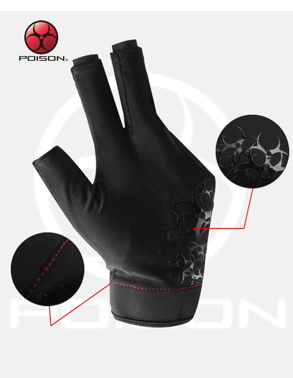 Original POISON Gloves Billiard Gloves One Piece Non-slip Lycra Fabric Pool  Gloves Snooker Glove