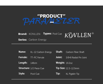 KONLLEN KL10-12F/WF Carbon Pool Cue