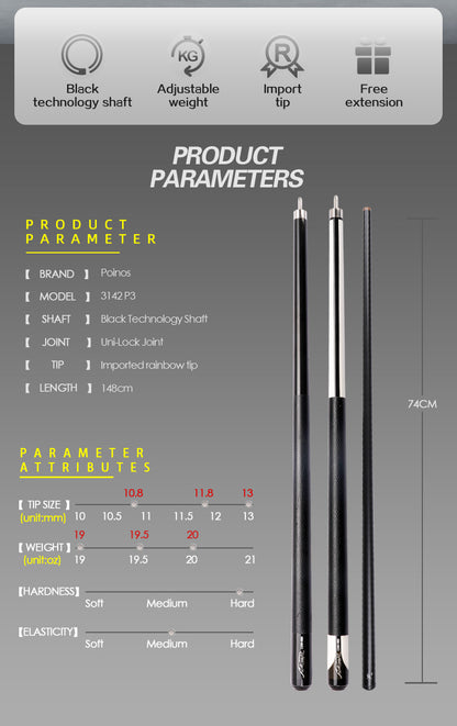 PREOAIDR 3142 P3  Pool Cue Black Technology Shaft