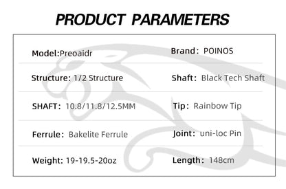 PREOAIDR 3142 King Billard Pool Cue Maple Carbon Shaft Black Technology Stick 12.5/11.8/10.8mm Rainbow Tip Uni-lock Joint Cue