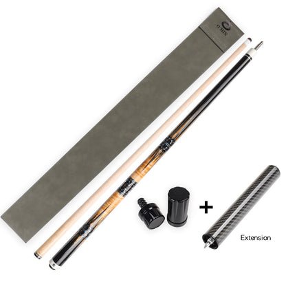 OMIN XF-A1-3 Pool Cue Billiard Stick Kit with Extension Shaft with Carbon Tube 55cm 12.8mm Tip Maple Adjustable Weigh Bolt